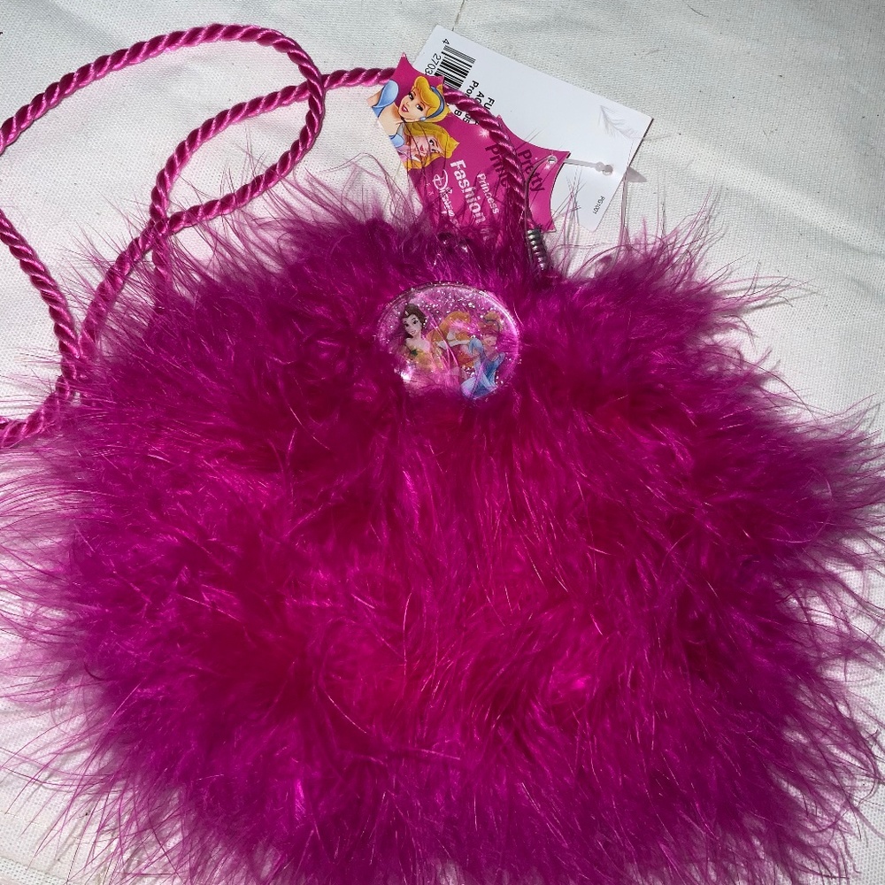 NWT Vintage Disney Store Pretty Princess Fashion Handbag Fuchsia Feathers